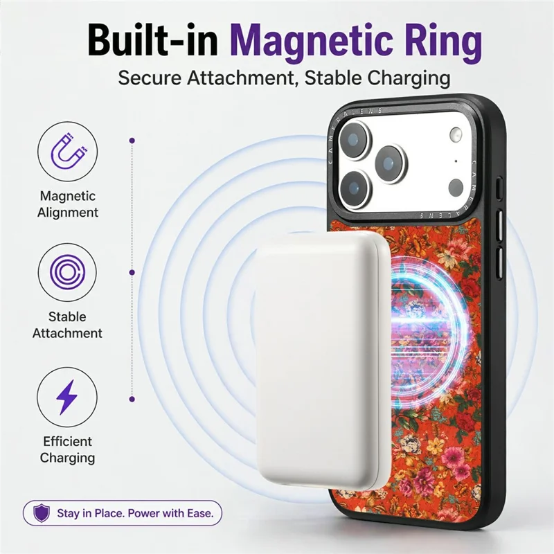Funda magnética para iPhone 17 Pro Max con diseño floral de cuero PU, carcasa PC TPU resistente a impactos - Rojo