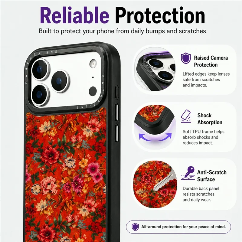 Funda magnética para iPhone 17 Pro Max con diseño floral de cuero PU, carcasa PC TPU resistente a impactos - Rojo