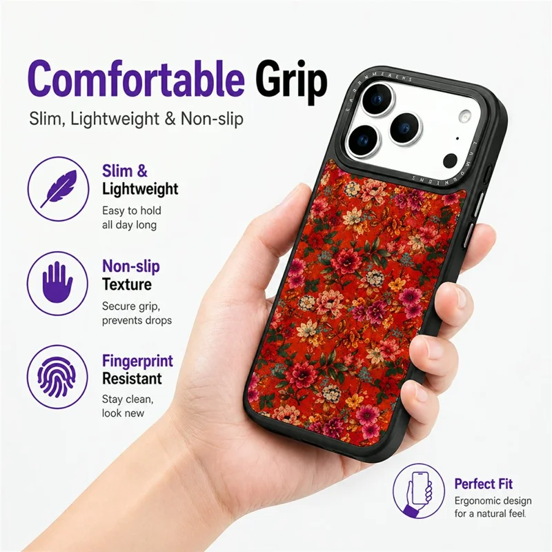 Funda magnética para iPhone 17 Pro Max con diseño floral de cuero PU, carcasa PC TPU resistente a impactos - Rojo