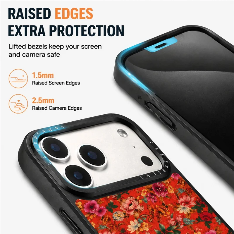 For iPhone 17 Pro Magnetic Case Floral Pattern PU Leather PC TPU Shockproof Cover - Blue