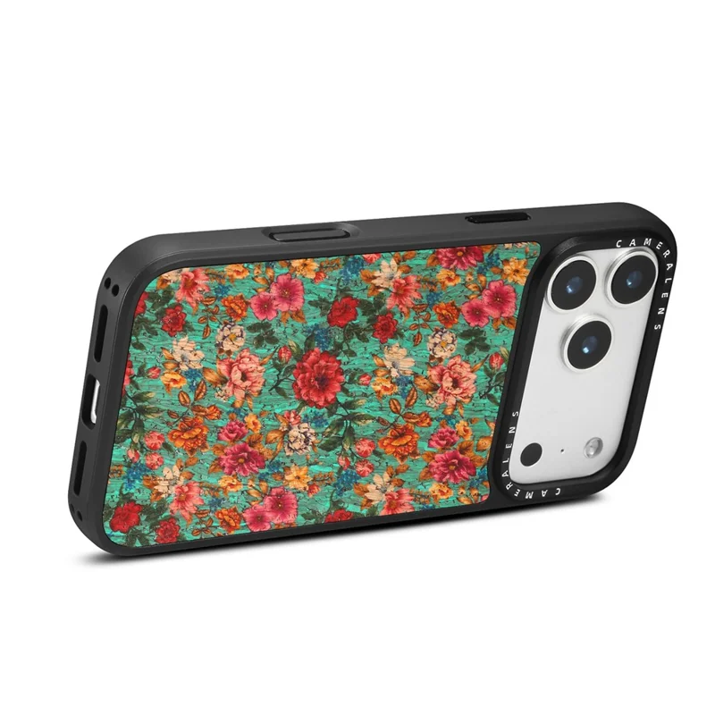 For iPhone 17 Pro Magnetic Case Floral Pattern PU Leather PC TPU Shockproof Cover - Blue