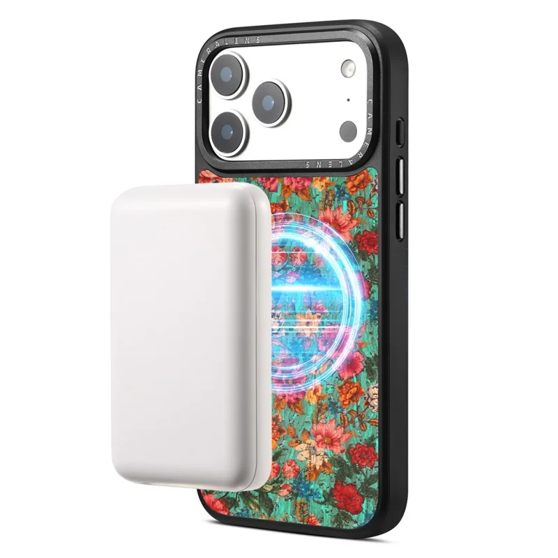 For iPhone 17 Pro Magnetic Case Floral Pattern PU Leather PC TPU Shockproof Cover - Blue