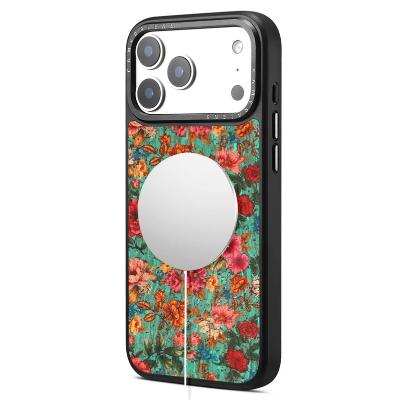 For iPhone 17 Pro Magnetic Case Floral Pattern PU Leather PC TPU Shockproof Cover - Blue
