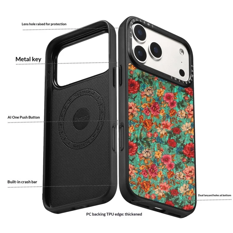 For iPhone 17 Pro Magnetic Case Floral Pattern PU Leather PC TPU Shockproof Cover - Blue