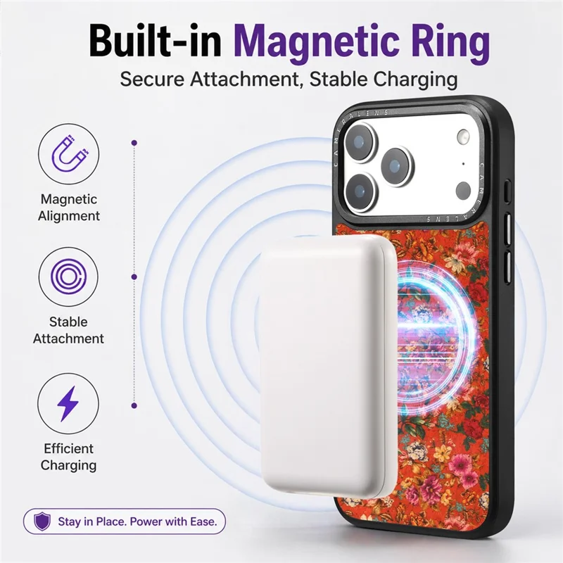For iPhone 17 Pro Magnetic Case Floral Pattern PU Leather PC TPU Shockproof Cover - Blue