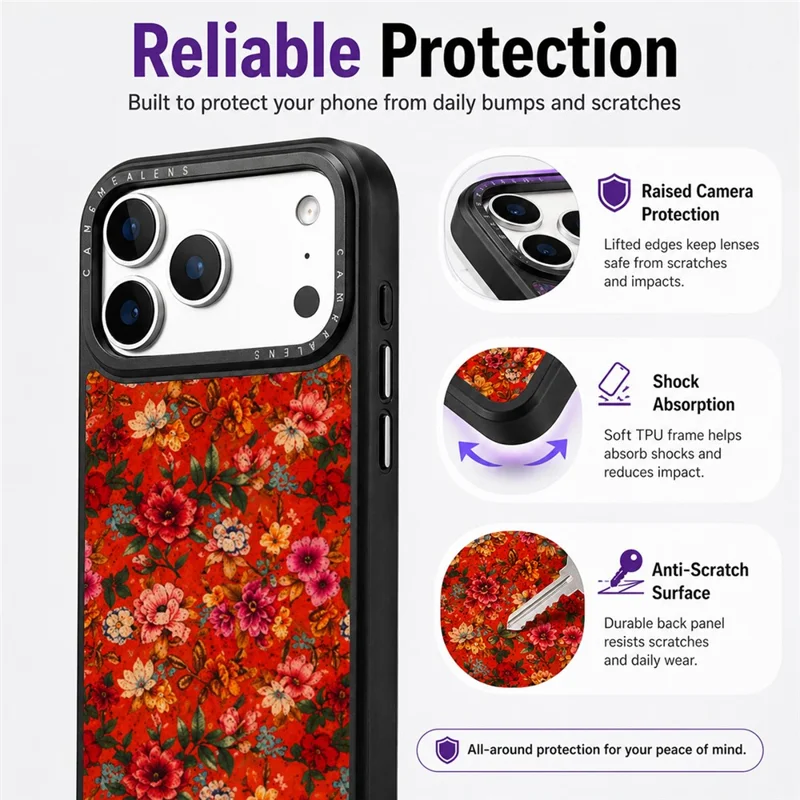 For iPhone 17 Pro Magnetic Case Floral Pattern PU Leather PC TPU Shockproof Cover - Blue