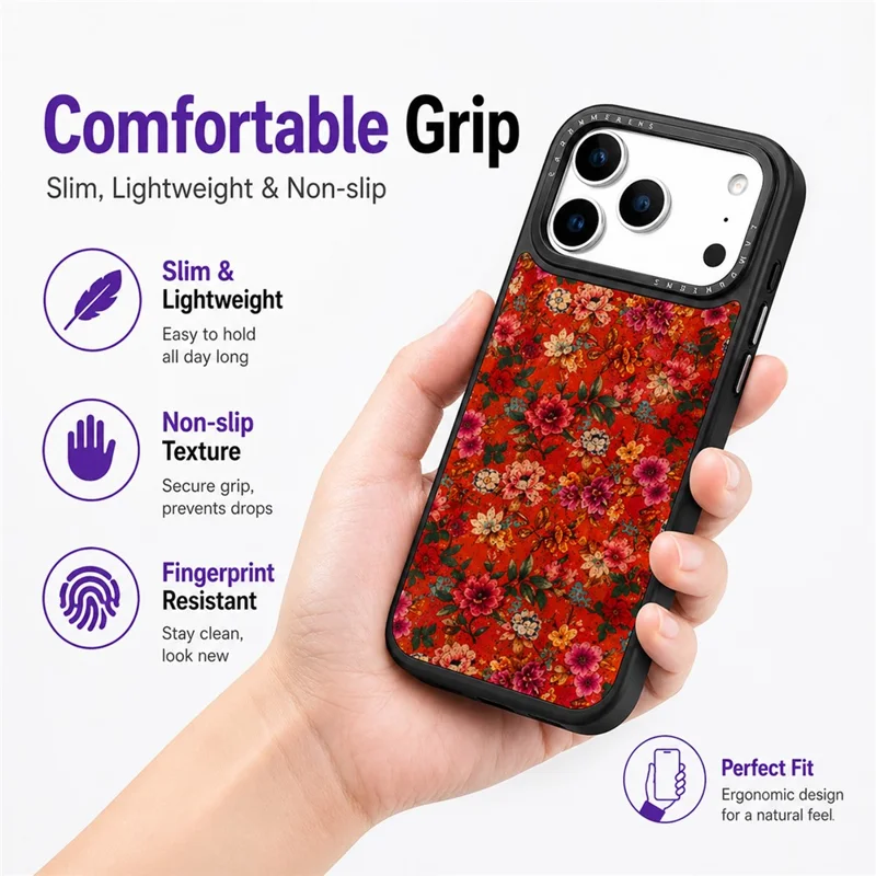 For iPhone 17 Pro Magnetic Case Floral Pattern PU Leather PC TPU Shockproof Cover - Blue