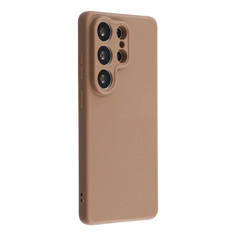 For Samsung Galaxy S25 Ultra Phone Case Dotted Texture Fiber Lining TPU Shockproof Cover (Precise Cutouts) - Brown
