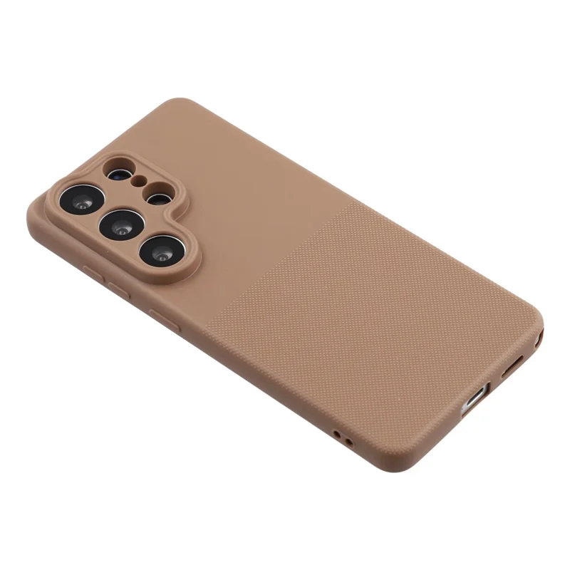 For Samsung Galaxy S25 Ultra Phone Case Dotted Texture Fiber Lining TPU Shockproof Cover (Precise Cutouts) - Brown