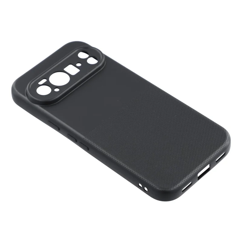 For Google Pixel 10 Pro Phone Case Dotted Texture Fiber Lining TPU Shockproof Cover (Precise Cutouts) - Black