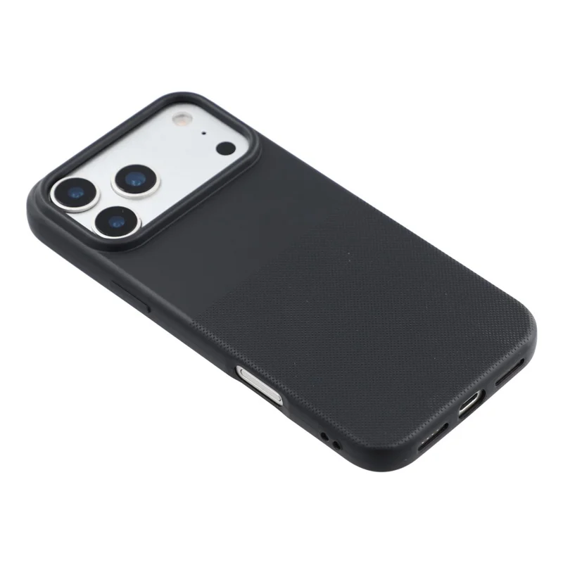 For iPhone 17 Pro Max Phone Case Dotted Texture Fiber Lining TPU Shockproof Cover  (Big Lens Hole) - Black