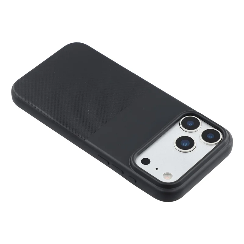 For iPhone 17 Pro Max Phone Case Dotted Texture Fiber Lining TPU Shockproof Cover  (Big Lens Hole) - Black