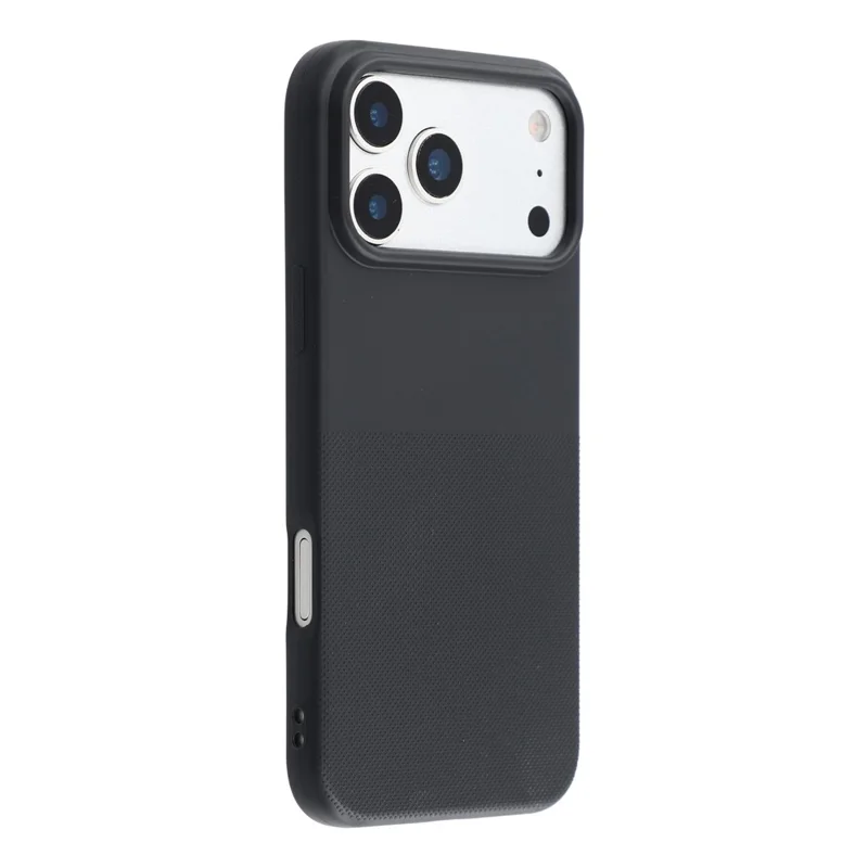 For iPhone 17 Pro Phone Case Dotted Texture Fiber Lining TPU Shockproof Cover  (Big Lens Hole) - Black