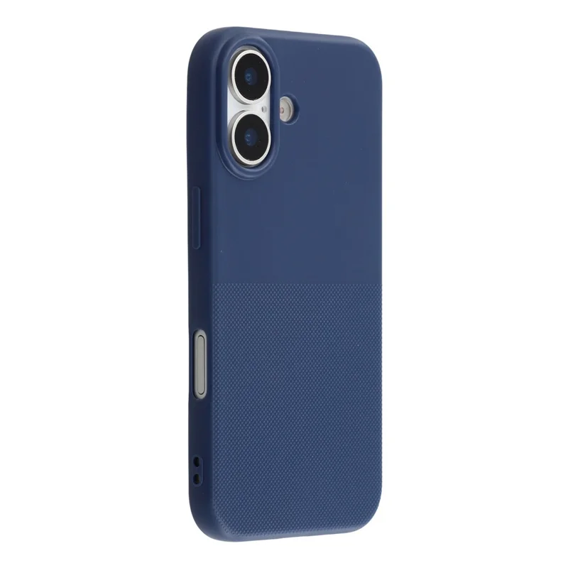 For iPhone 16 Phone Case Dotted Texture Fiber Lining TPU Shockproof Cover  (Big Lens Hole) - Blue