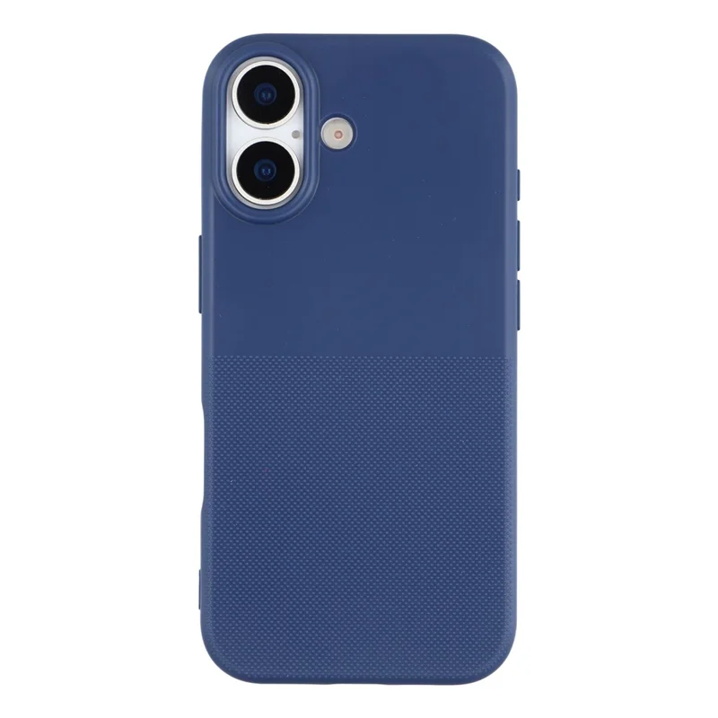 For iPhone 16 Phone Case Dotted Texture Fiber Lining TPU Shockproof Cover  (Big Lens Hole) - Blue
