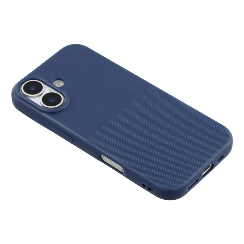 For iPhone 16 Phone Case Dotted Texture Fiber Lining TPU Shockproof Cover  (Big Lens Hole) - Blue