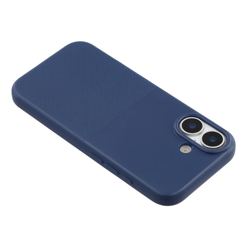 For iPhone 16 Phone Case Dotted Texture Fiber Lining TPU Shockproof Cover  (Big Lens Hole) - Blue