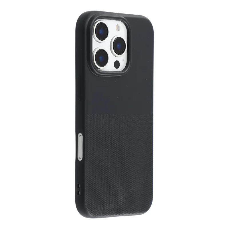For iPhone 16 Pro Phone Case Dotted Texture Fiber Lining TPU Shockproof Cover  (Big Lens Hole) - Black