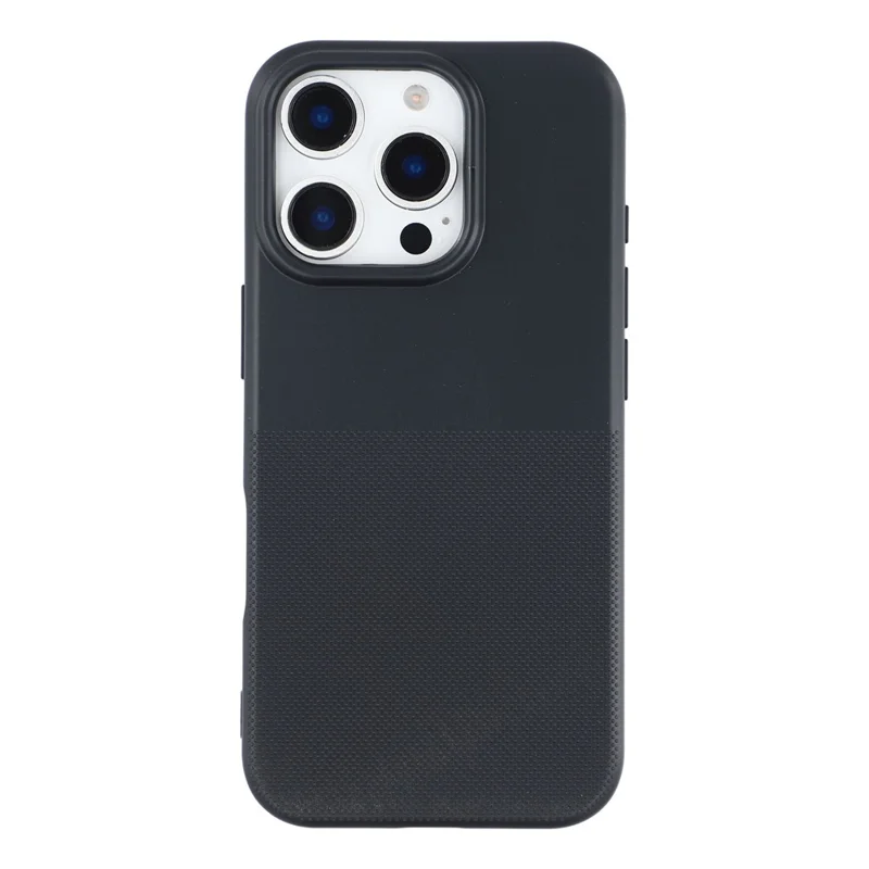 For iPhone 16 Pro Phone Case Dotted Texture Fiber Lining TPU Shockproof Cover  (Big Lens Hole) - Black