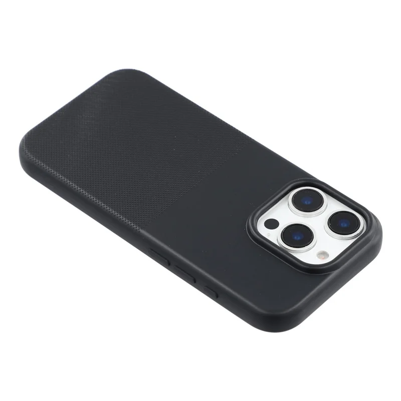 For iPhone 16 Pro Phone Case Dotted Texture Fiber Lining TPU Shockproof Cover  (Big Lens Hole) - Black