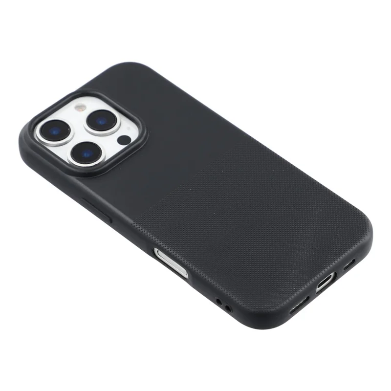 For iPhone 16 Pro Max Phone Case Dotted Texture Fiber Lining TPU Shockproof Cover  (Big Lens Hole) - Black