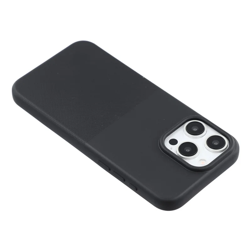 For iPhone 15 Pro Max Phone Case Dotted Texture Fiber Lining TPU Shockproof Cover  (Big Lens Hole) - Black