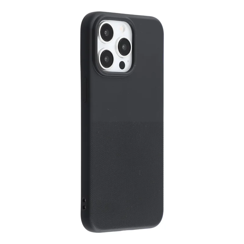 For iPhone 15 Pro Phone Case Dotted Texture Fiber Lining TPU Shockproof Cover  (Big Lens Hole) - Black