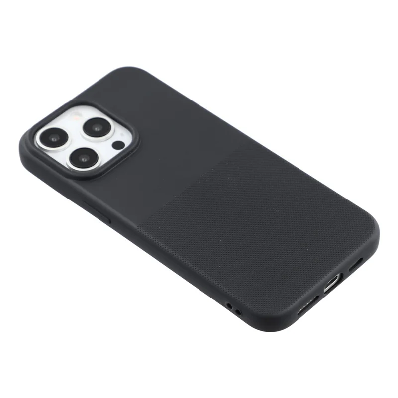 For iPhone 15 Pro Phone Case Dotted Texture Fiber Lining TPU Shockproof Cover  (Big Lens Hole) - Black