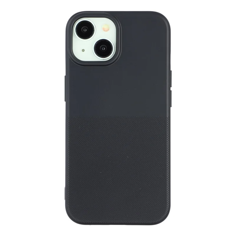 For iPhone 15 Phone Case Dotted Texture Fiber Lining TPU Shockproof Cover  (Big Lens Hole) - Black