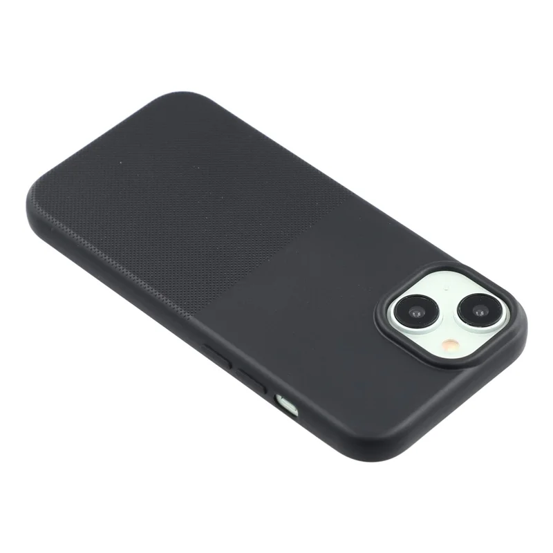For iPhone 15 Phone Case Dotted Texture Fiber Lining TPU Shockproof Cover  (Big Lens Hole) - Black