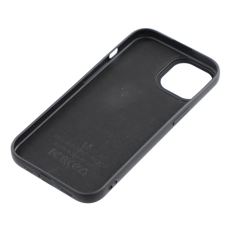 For iPhone 15 Phone Case Dotted Texture Fiber Lining TPU Shockproof Cover  (Big Lens Hole) - Black