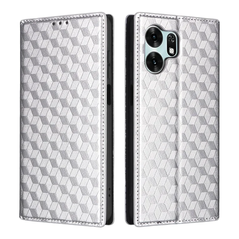 For Honor X6d 5G / Play 60A 5G Case Wallet Rhombus Imprinted PU Leather Phone Cover - Silver