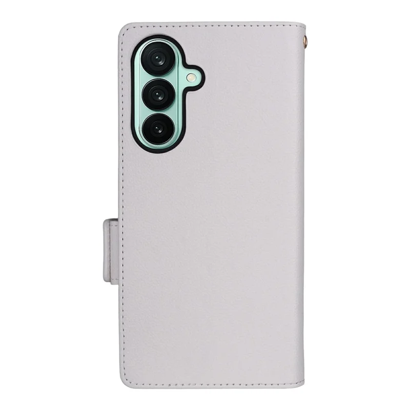 Capa para Samsung Galaxy A27 com Textura de Litchi, Carteira em Couro, com Alça de Pulso - Branco