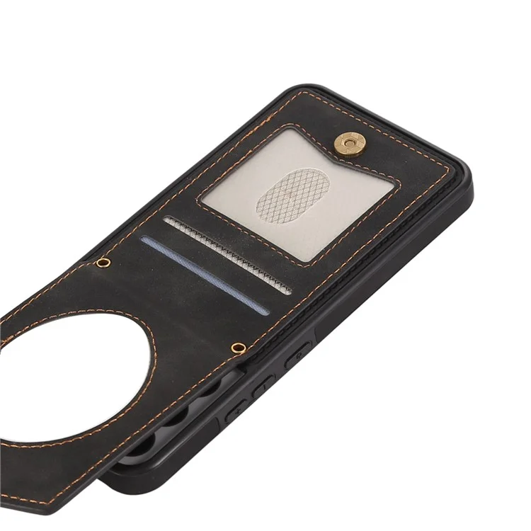 For Samsung Galaxy S23 Imprinted PU Leather Coated TPU Kickstand Case RFID Blocking Card Holder Mirror Anti-drop Phone Cover with Shoulder Strap - Black