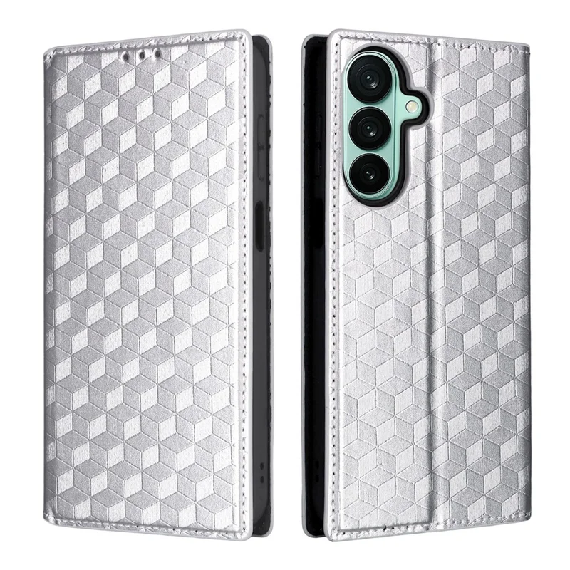 Capa Carteira para Samsung Galaxy A27 com Estampa de Losango em Couro PU - Prata