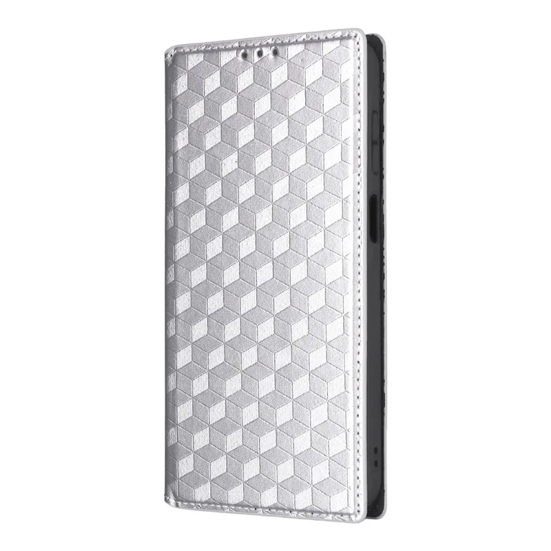 Capa Carteira para Samsung Galaxy A27 com Estampa de Losango em Couro PU - Prata