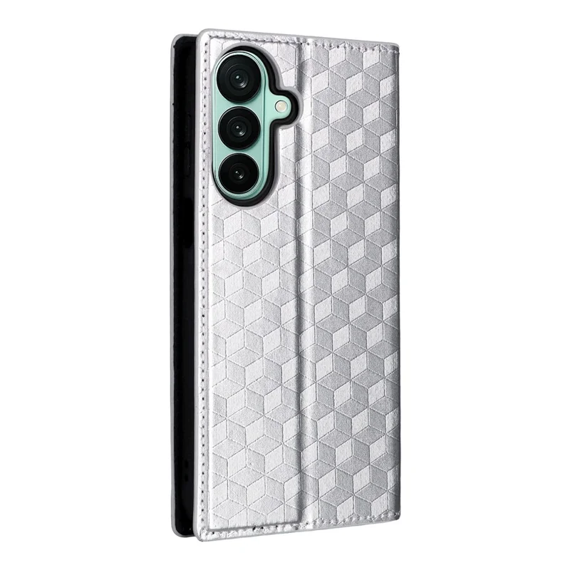 Capa Carteira para Samsung Galaxy A27 com Estampa de Losango em Couro PU - Prata