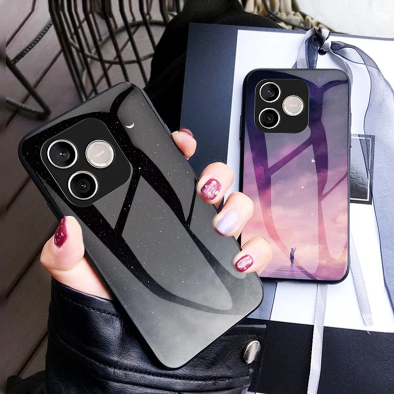 For Honor 600 Lite 5G Phone Case Starry Sky Pattern Tempered Glass Phone Cover - Scattering Starry
