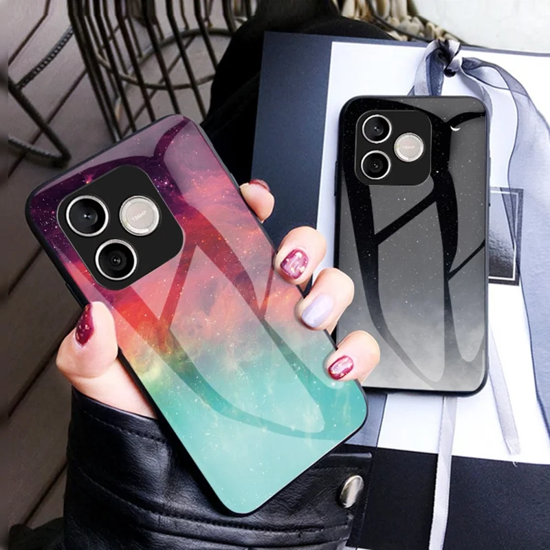 For Honor 600 Lite 5G Phone Case Starry Sky Pattern Tempered Glass Phone Cover - Scattering Starry