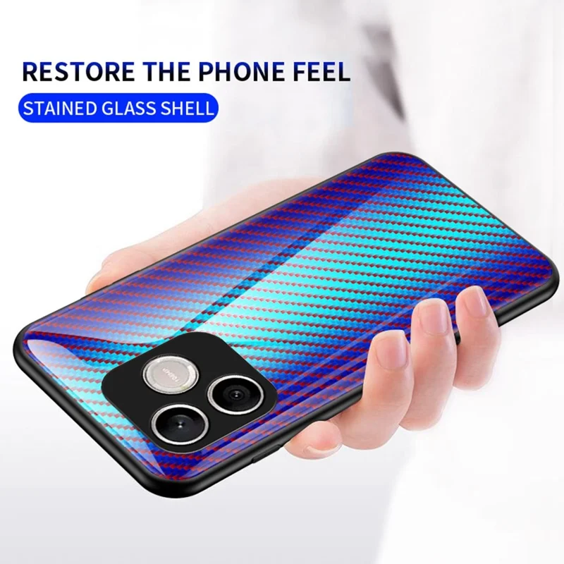 For Honor 600 Lite 5G Case Tempered Glass Shockproof Phone Cover - Blue Fiber
