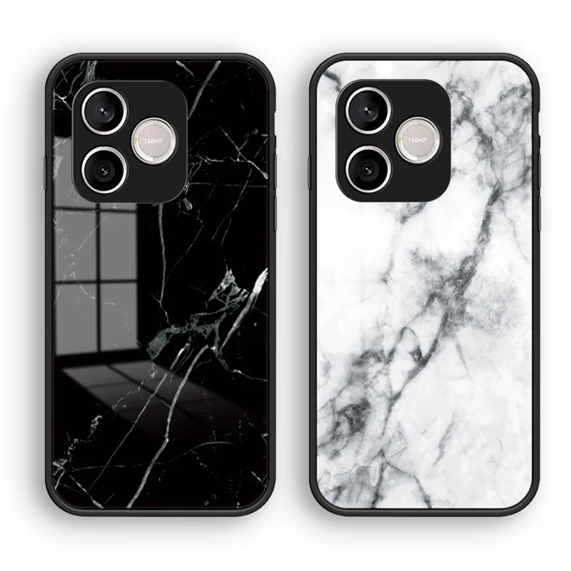 For Honor 600 Lite 5G Phone Case Marble Pattern Tempered Glass + PC + TPU Protective Phone Cover - Black Marble