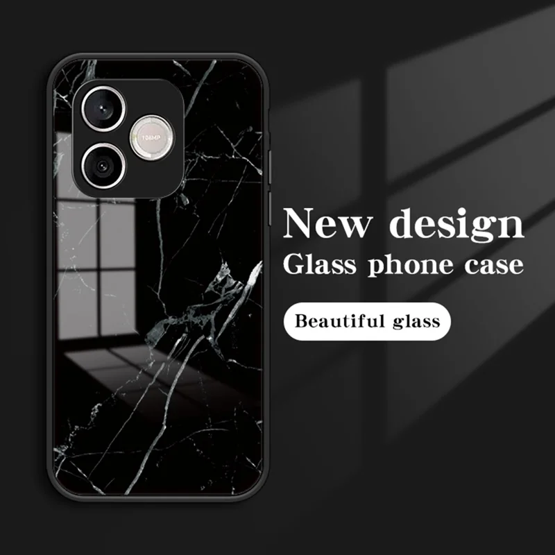 For Honor 600 Lite 5G Phone Case Marble Pattern Tempered Glass + PC + TPU Protective Phone Cover - Black Marble