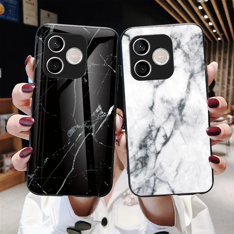 For Honor 600 Lite 5G Phone Case Marble Pattern Tempered Glass + PC + TPU Protective Phone Cover - Black Marble