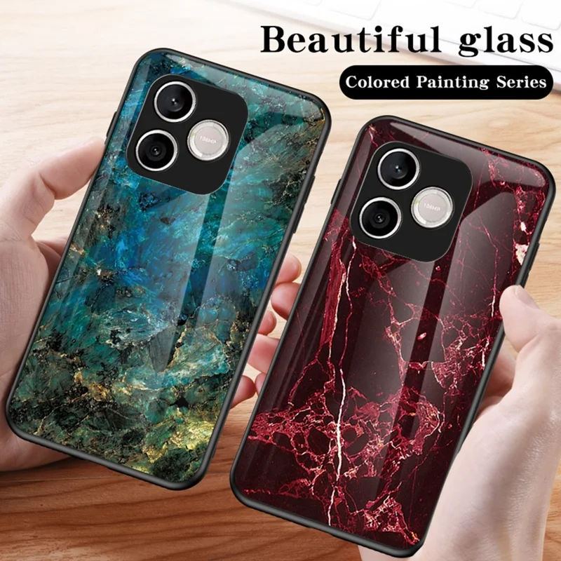 For Honor 600 Lite 5G Phone Case Marble Pattern Tempered Glass + PC + TPU Protective Phone Cover - Black Marble
