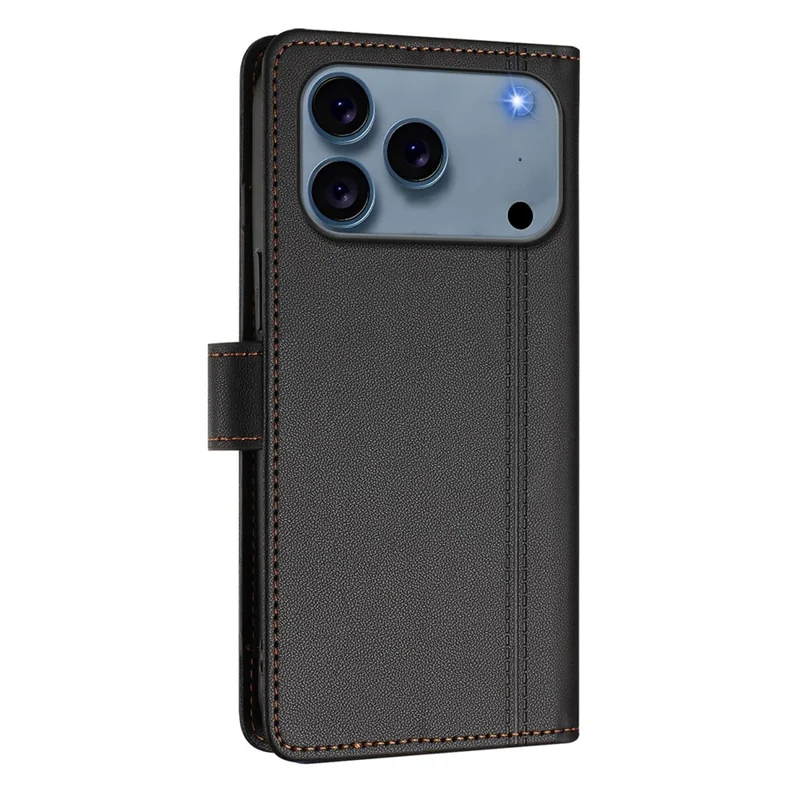 Funda para iPhone 17 Pro Max con 9 Ranuras para Tarjetas, Cartera de Cuero PU con Correa de Mano - Negro