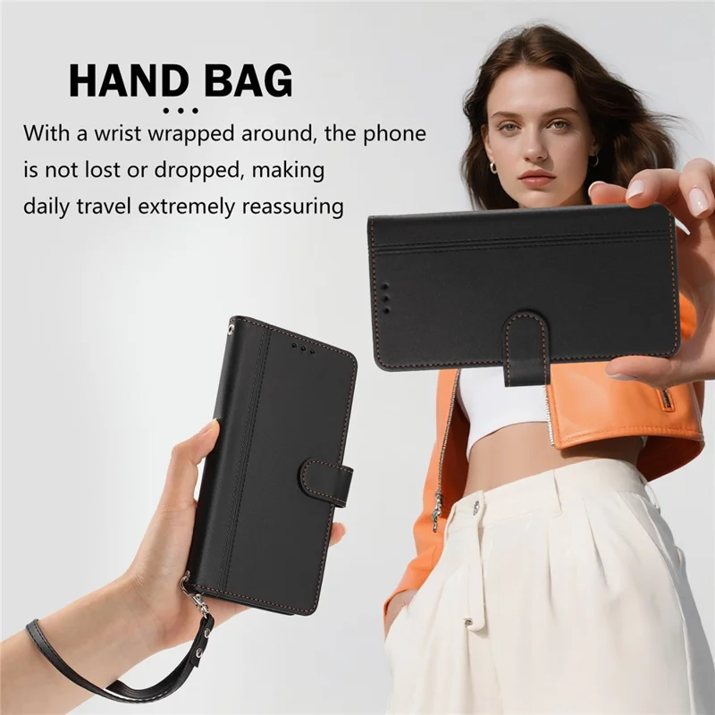 Funda para iPhone 17 Pro Max con 9 Ranuras para Tarjetas, Cartera de Cuero PU con Correa de Mano - Negro