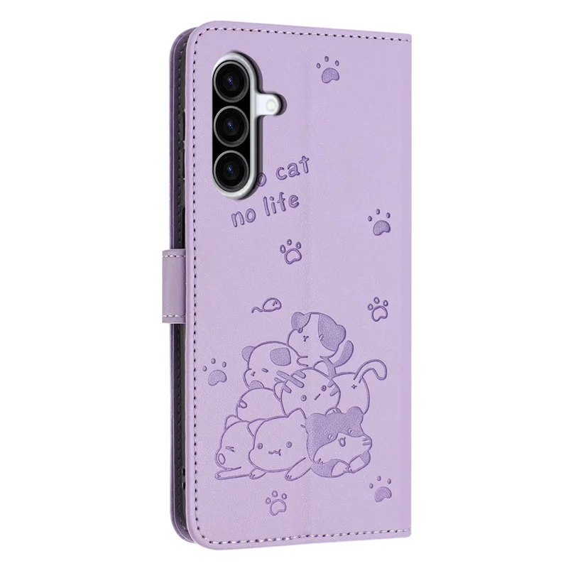 Capa Carteira para Samsung Galaxy A27 com Estampa de Gatos, Capa de Couro PU com Alça - Roxo