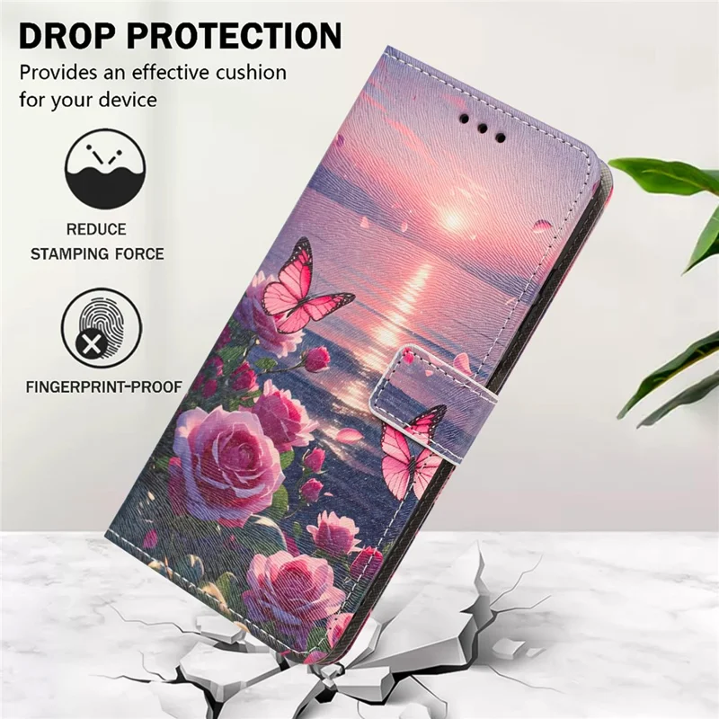 Funda tipo cartera con tapa de cuero PU con estampado de mariposa rosa para iPhone 17, con correa de mano