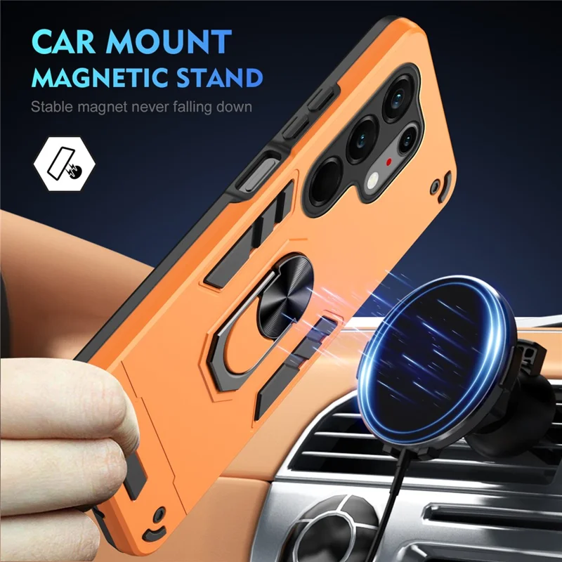 For TECNO Camon 50 Ultra 5G Case PC + TPU Drop Defend Phone Cover with Ring Kickstand - Orange