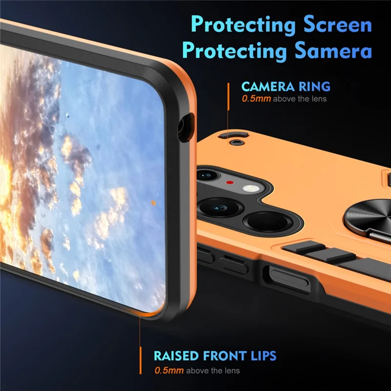 For TECNO Camon 50 Ultra 5G Case PC + TPU Drop Defend Phone Cover with Ring Kickstand - Orange